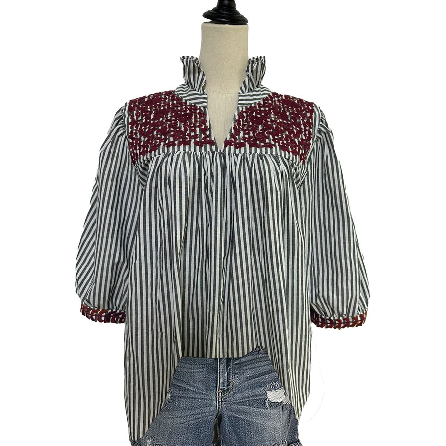 PRE-ORDER: Aggie Ticking Tailgater Blouse (October delivery)