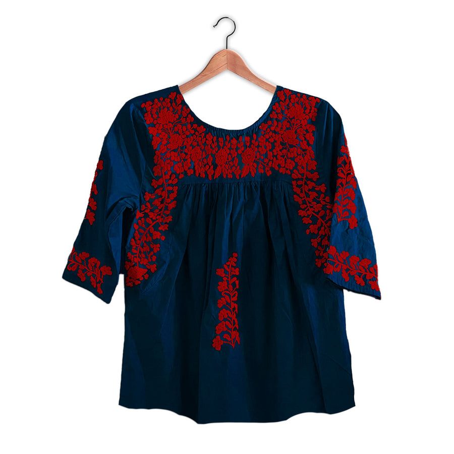 Royal and Red Saturday Blouse (XS only)